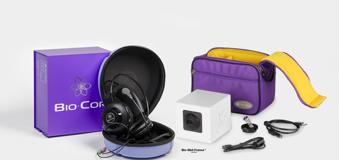 Ensemble de la caméra Bio-Well et du casque Bio-Cor au Cabinet L'Ancrage