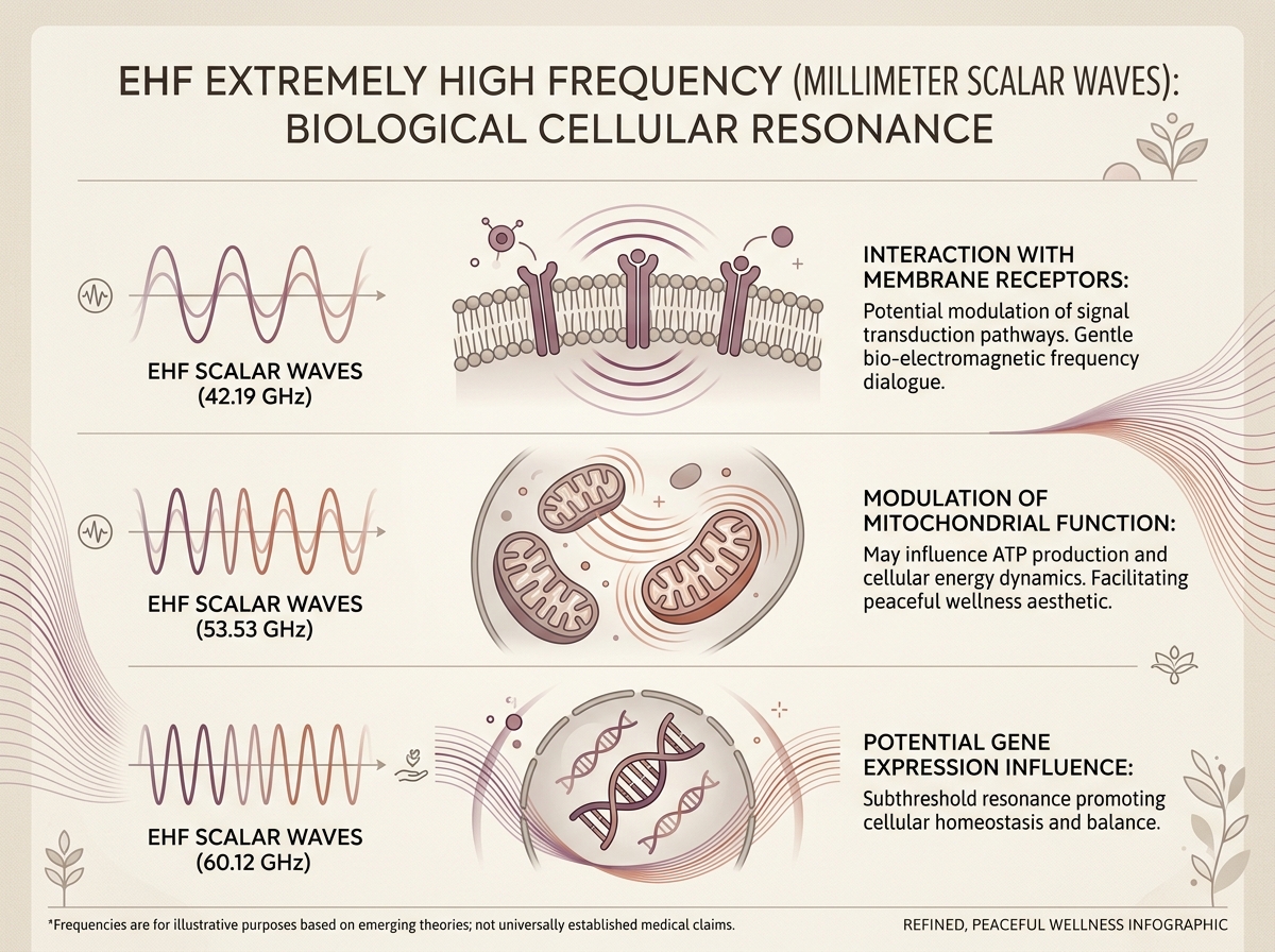 Illustration scientifique des ondes scalaires millimétriques EHF et de la résonance cellulaire