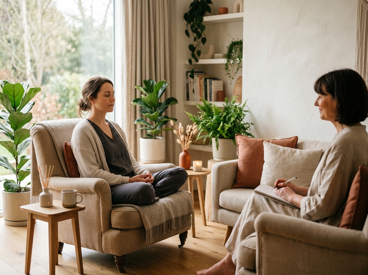 Séance de sophrologie individuelle au Cabinet L'Ancrage : écoute bienveillante et relaxation guidée